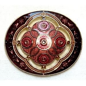 Vintage Fish and Crown Cloisonne Brooch - Garnet & Pink Enamel